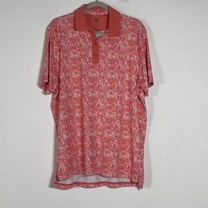 Graham Luxe Golf Polo Shirt Mens Sz L Coral Floral Performance Short Sleeve